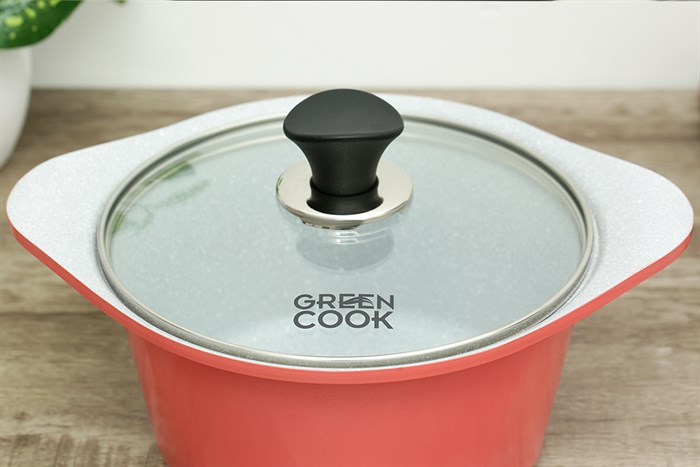 Nồi Ceramic nắp kính 20 cm Green Cook GCS02-20IH Màu Hồng