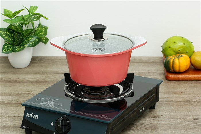 Nồi Ceramic nắp kính 20 cm Green Cook GCS02-20IH Màu Hồng