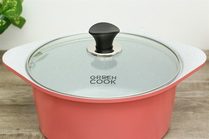 Nồi Ceramic nắp kính 24 cm Green Cook GCS02-24IH Màu Hồng