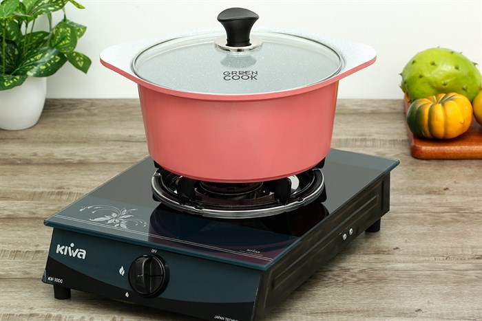 Nồi Ceramic nắp kính 24 cm Green Cook GCS02-24IH Màu Hồng