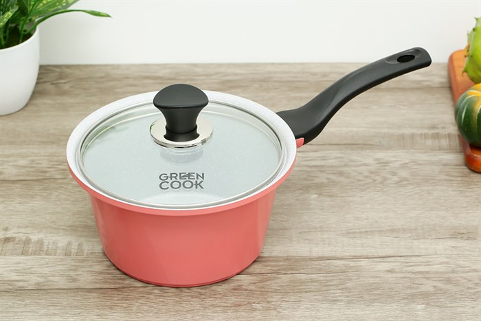 Quánh Ceramic nắp kính 18 cm Green Cook GCS02-18IH Màu Hồng