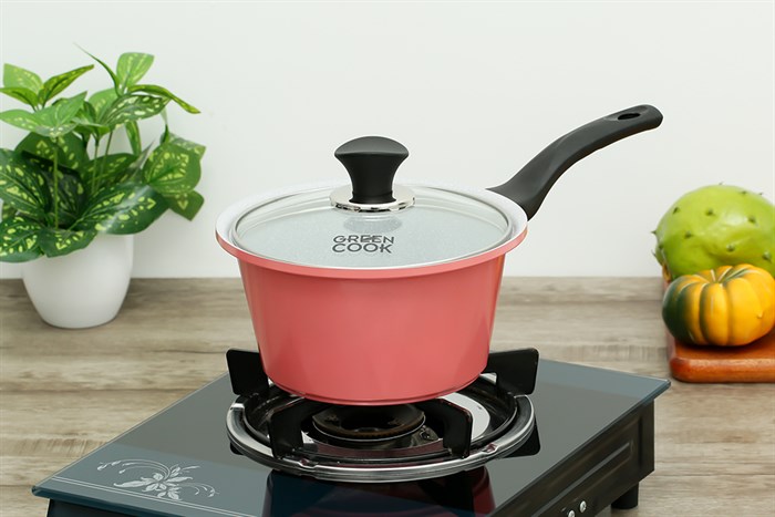 Quánh Ceramic nắp kính 18 cm Green Cook GCS02-18IH Màu Hồng