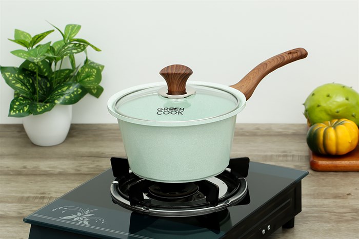 Quánh Ceramic nắp kính 18 cm Green Cook GCS05-18IH Màu Xanh ngọc
