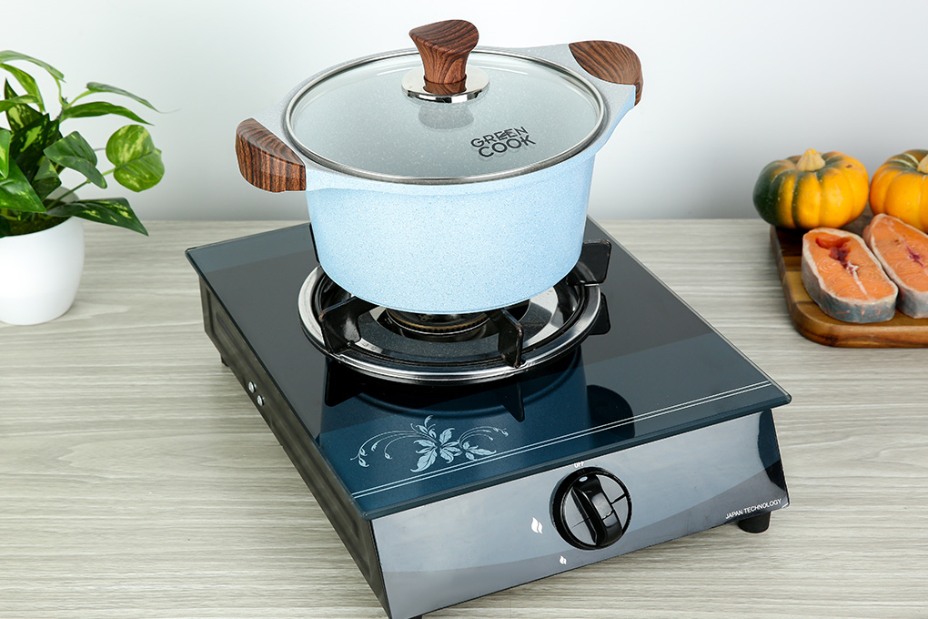 Nồi Ceramic nắp kính 24 cm Green Cook GCS22-24IH Màu Xanh Dương