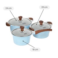 Bộ 3 cái nồi quánh Ceramic nắp kính Green Cook GCS22-T1