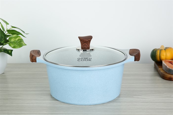 Bộ 3 cái nồi quánh Ceramic nắp kính Green Cook GCS22-T1 Màu Xanh Dương
