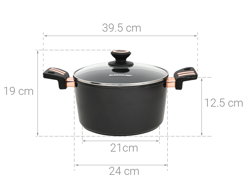 Nồi nhôm chống dính Ultra Titanium nắp kính 24 cm Sunhouse ST2210B-24