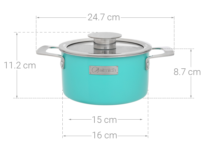 Nồi inox 3 đáy nắp kính 16 cm Elmich Hera EL-8100