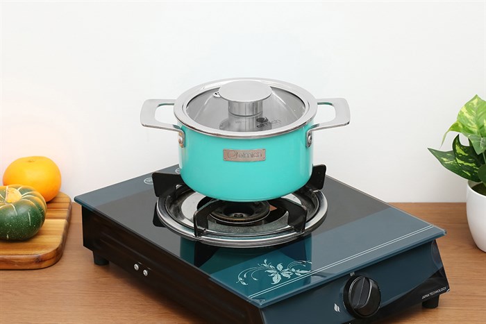 Nồi inox 3 đáy nắp kính 16 cm Elmich Hera EL-8100 Màu Xanh ngọc
