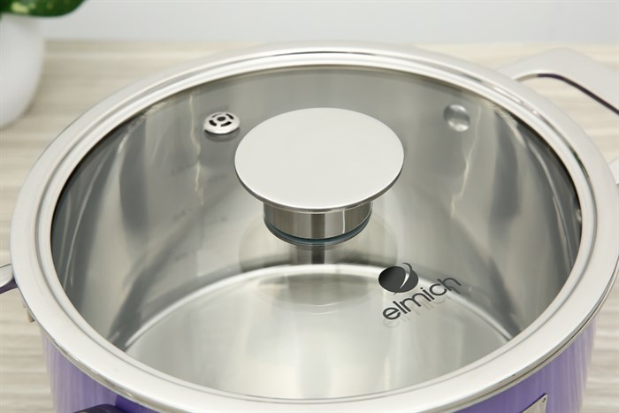 Nồi inox 3 đáy nắp kính 22 cm Elmich Hera EL-8183 Màu Tím