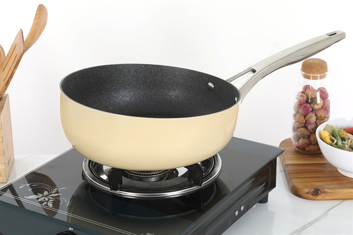 Bộ nồi chảo inox 3 đáy nắp kính Elmich Hera EL-8238 Màu Vàng