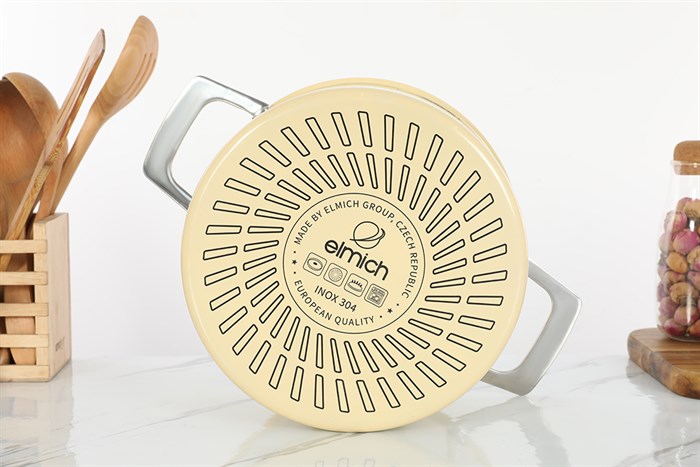 Bộ nồi chảo inox 3 đáy nắp kính Elmich Hera EL-8238 Màu Vàng