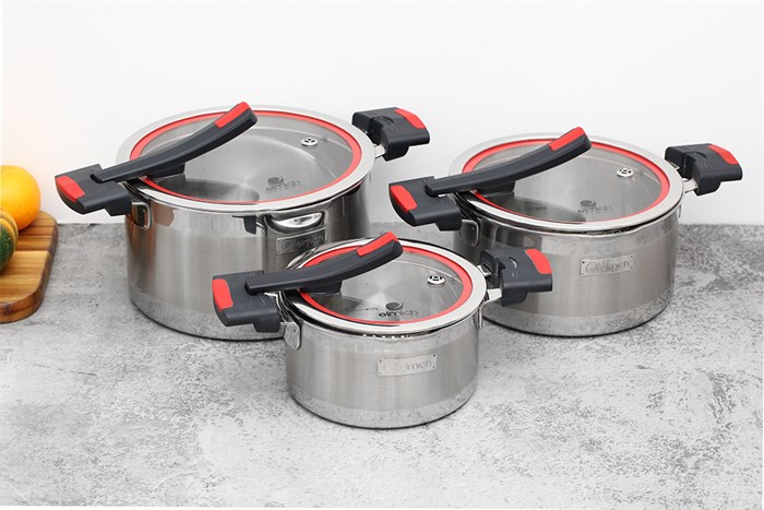 Bộ 3 nồi inox 3 đáy nắp kính Elmich Milano EL-8090 Màu Inox