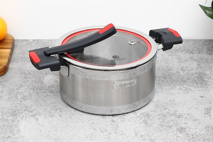 Bộ 3 nồi inox 3 đáy nắp kính Elmich Milano EL-8090 Màu Inox