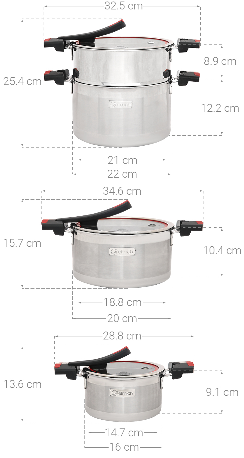 Bộ nồi inox 3 đáy nắp kính Elmich Milano EL-8091