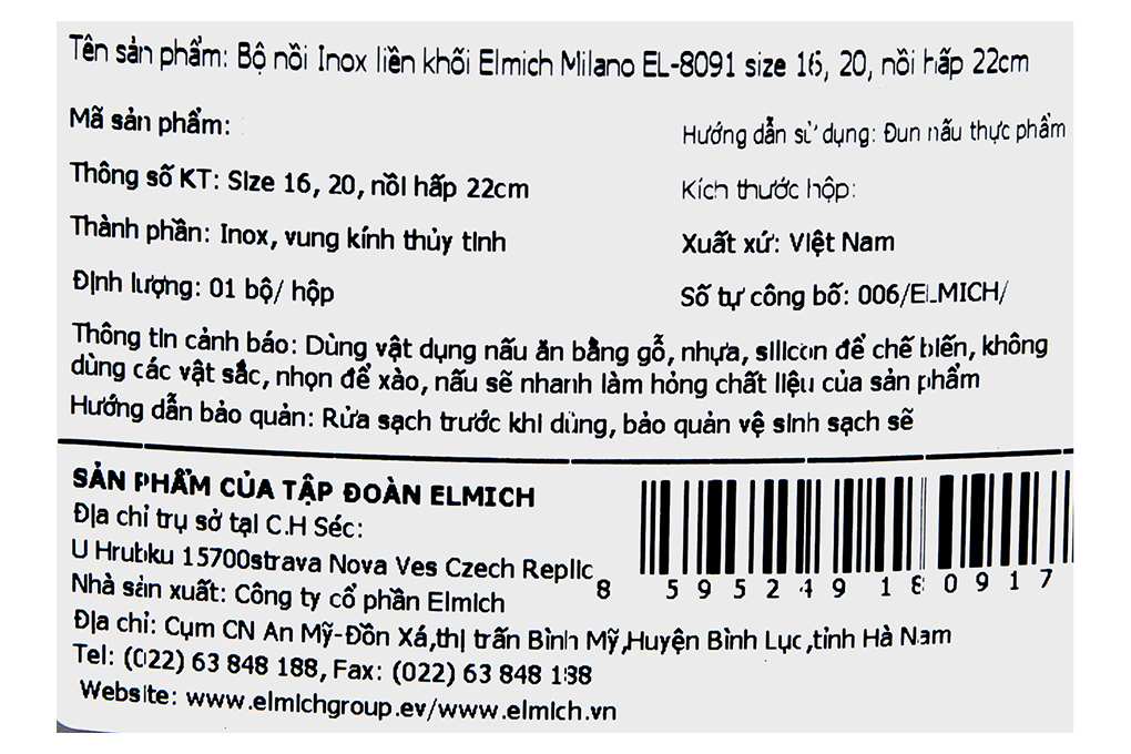 Bộ nồi inox 3 đáy nắp kính Elmich Milano EL-8091 - 10