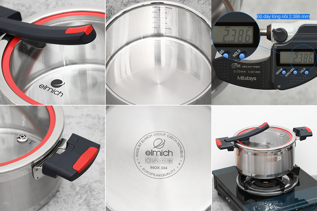 Bộ nồi inox 3 đáy nắp kính Elmich Milano EL-8091 - 8