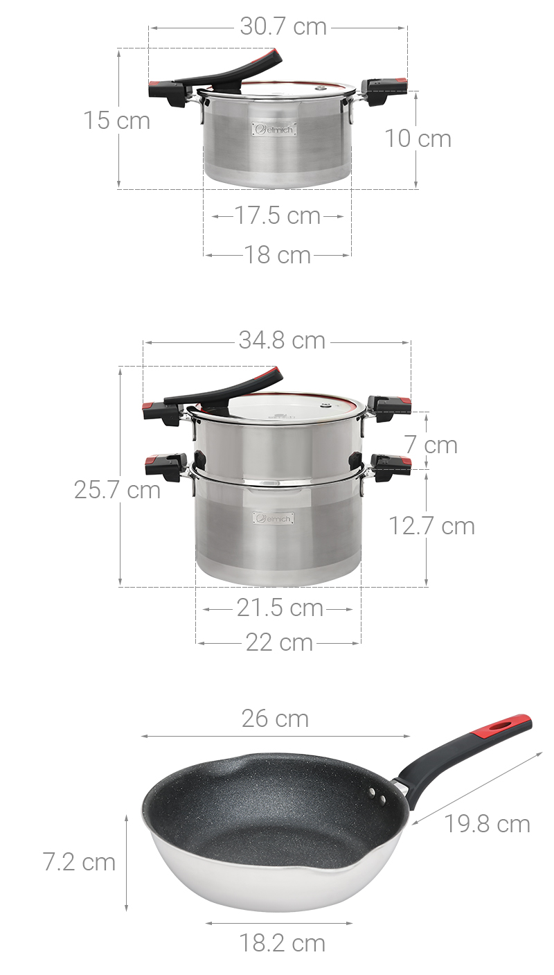 Bộ nồi chảo inox 3 đáy nắp kính Elmich Milano EL-8094
