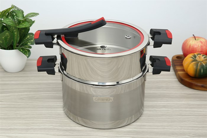 Bộ nồi chảo inox 3 đáy nắp kính Elmich Milano EL-8094 Màu Inox