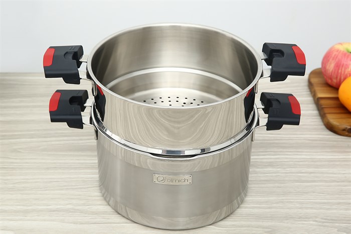 Bộ nồi chảo inox 3 đáy nắp kính Elmich Milano EL-8094 Màu Inox