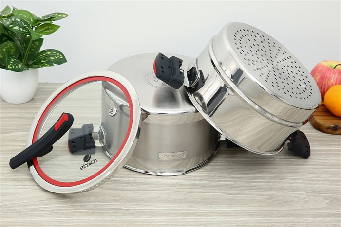 Bộ nồi chảo inox 3 đáy nắp kính Elmich Milano EL-8094 Màu Inox