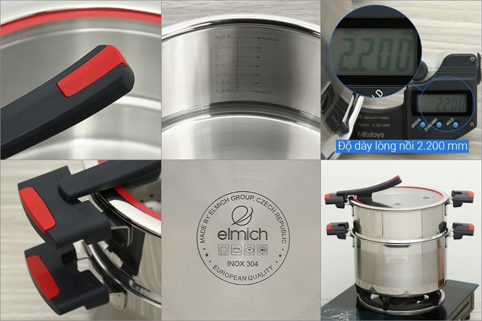 Bộ nồi chảo inox 3 đáy nắp kính Elmich Milano EL-8094 Màu Inox