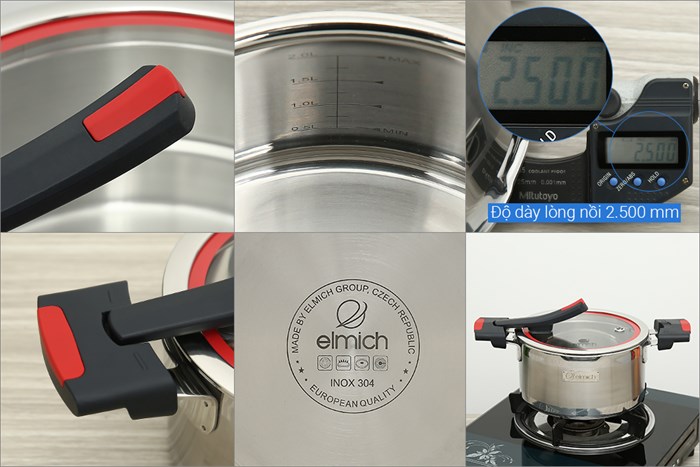 Bộ nồi chảo inox 3 đáy nắp kính Elmich Milano EL-8094 Màu Inox