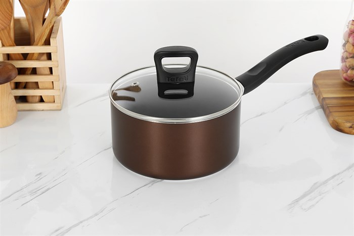 Quánh nhôm chống dính nắp kính 18 cm Tefal Day By Day G1432305 Màu Nâu