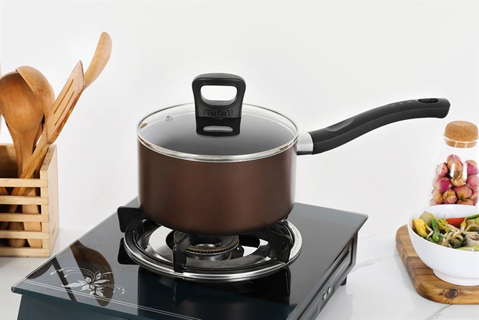 Quánh nhôm chống dính nắp kính 18 cm Tefal Day By Day G1432305 Màu Nâu