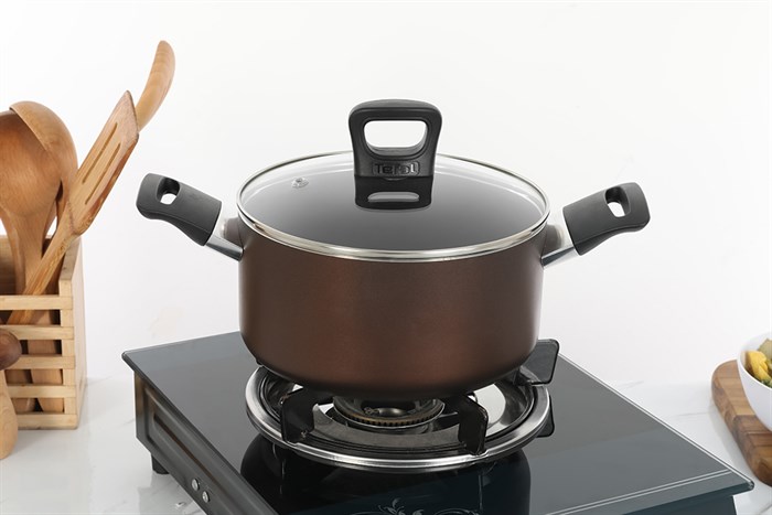 Nồi nhôm chống dính nắp kính 20 cm Tefal Day By Day G1434406 Màu Nâu