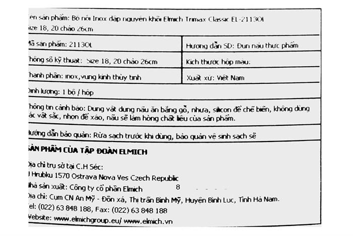 Bộ nồi chảo inox dập nguyên khối nắp kính Elmich Trimax Classic EL-2113OL Màu Bạc
