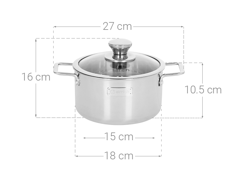 Nồi inox 3 đáy nắp kính 18 cm Elmich Trimax Classic 2406OL