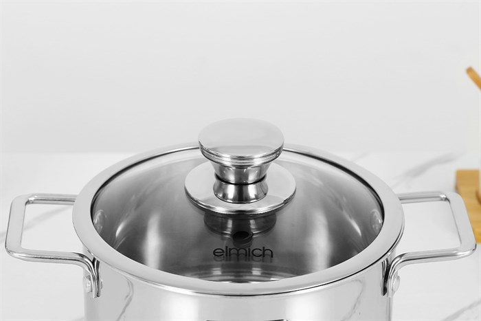 Nồi inox 3 đáy nắp kính 18 cm Elmich Trimax Classic 2406OL Màu Bạc
