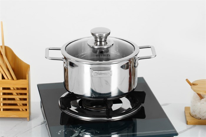 Nồi inox 3 đáy nắp kính 18 cm Elmich Trimax Classic 2406OL Màu Bạc