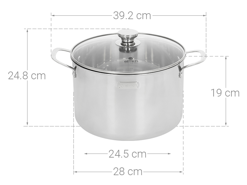 Nồi luộc gà inox 3 đáy nắp kính 28 cm Elmich Trimax Classic 2410OL