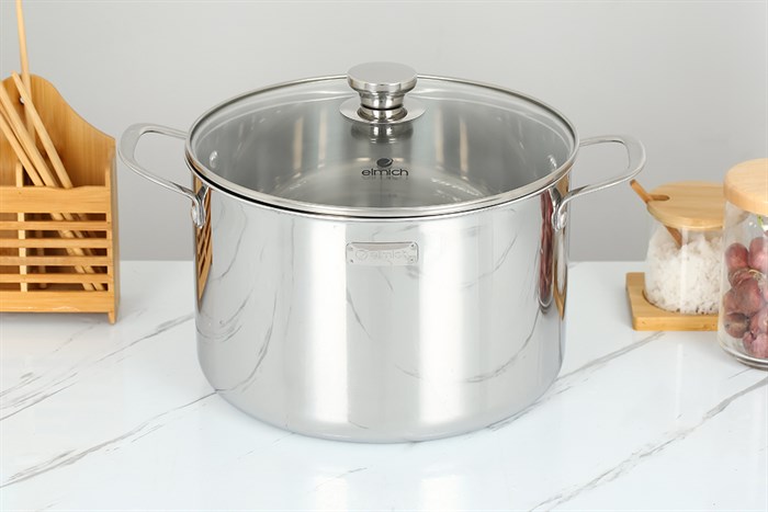 Nồi luộc gà inox 3 đáy nắp kính 28 cm Elmich Trimax Classic 2410OL Màu Bạc