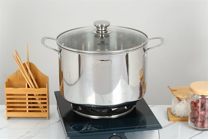Nồi luộc gà inox 3 đáy nắp kính 28 cm Elmich Trimax Classic 2410OL Màu Bạc