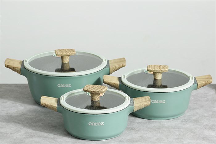 Bộ 3 nồi nhôm đúc vân đá nắp kính Carez CPC595DI03CN