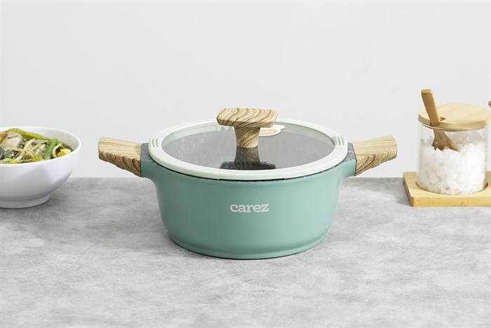 Bộ 3 nồi nhôm đúc vân đá nắp kính Carez CPC595DI03CN Màu Xanh