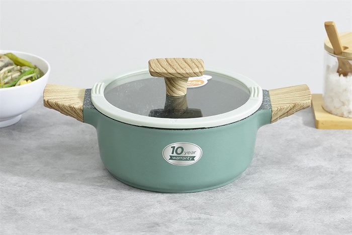 Nồi nhôm đúc vân đá nắp kính 18 cm Carez CPC595DI18SN Màu Xanh