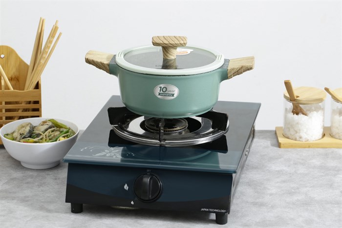 Nồi nhôm đúc vân đá nắp kính 18 cm Carez CPC595DI18SN Màu Xanh