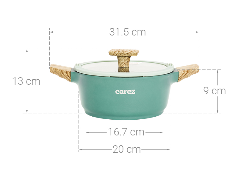 Nồi nhôm đúc vân đá nắp kính 20 cm Carez CPC595DI20SN