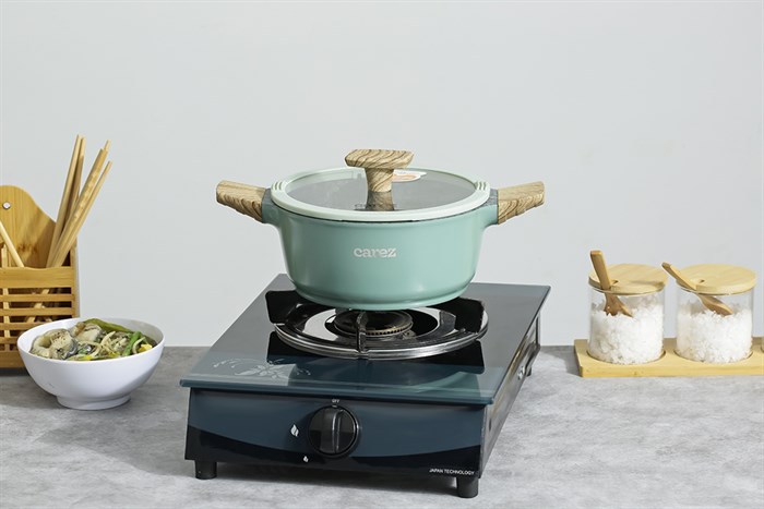 Nồi nhôm đúc vân đá nắp kính 20 cm Carez CPC595DI20SN Màu Xanh