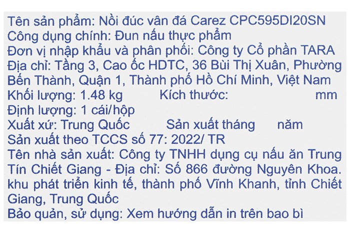 Nồi nhôm đúc vân đá nắp kính 20 cm Carez CPC595DI20SN Màu Xanh