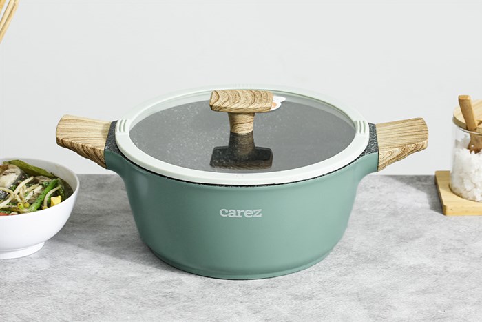 Nồi nhôm đúc vân đá nắp kính 24 cm Carez CPC595DI24SN Màu Xanh