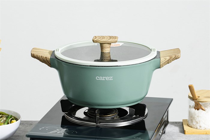 Nồi nhôm đúc vân đá nắp kính 24 cm Carez CPC595DI24SN Màu Xanh