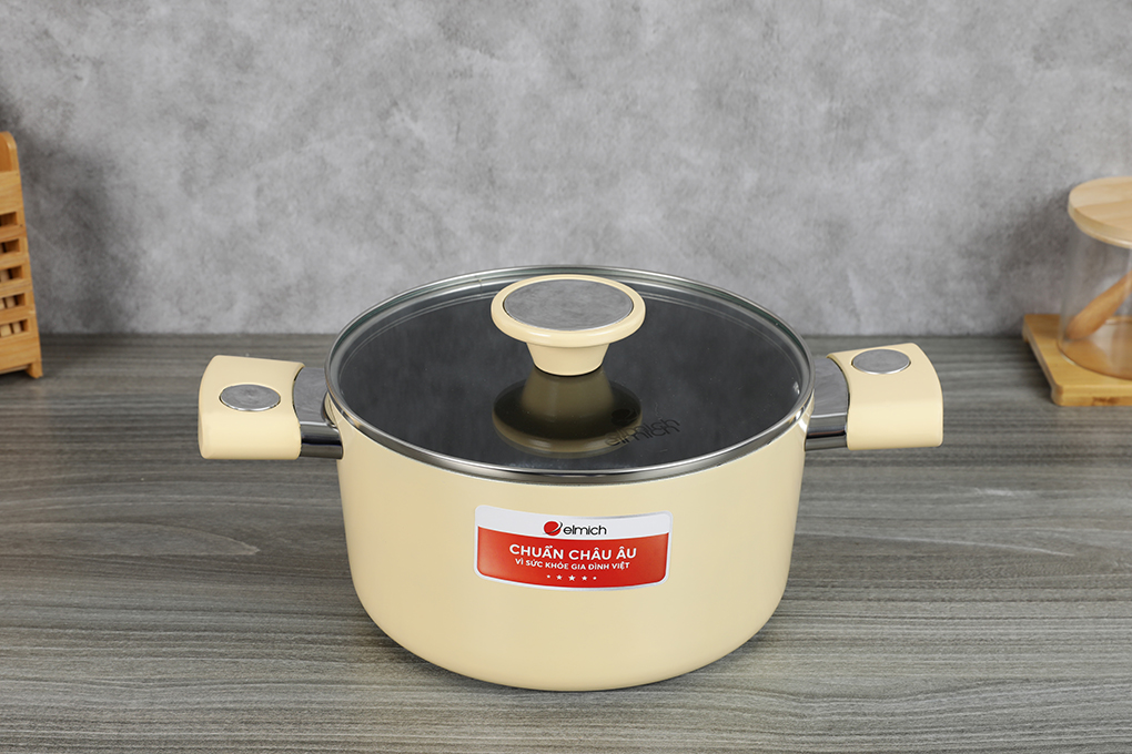 Bộ 3 nồi nhôm chống dính nắp kính Elmich EL-5112YA Màu Vàng