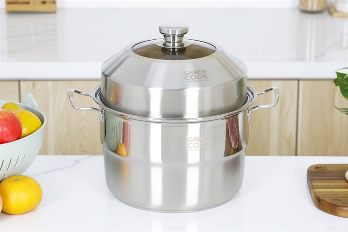Nồi xửng hấp inox nắp inox 26 cm Green Cook GCST01-26IH