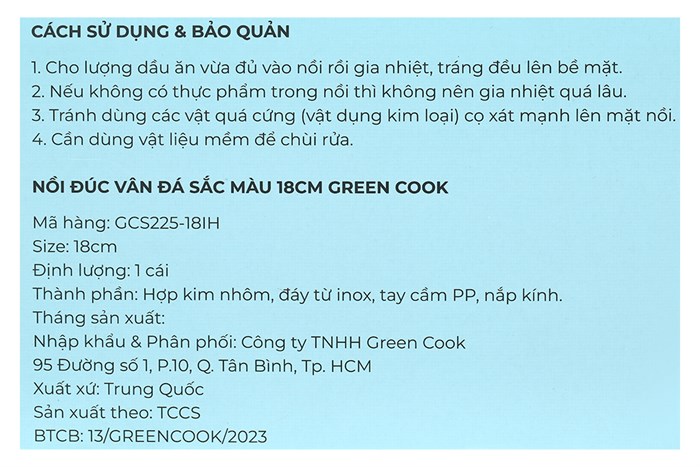 Quánh nhôm chống dính nắp kính 18 cm Green Cook GCS225-18IH Màu Xanh lá