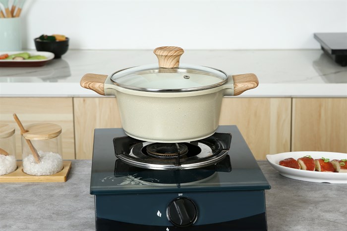 Nồi nhôm chống dính nắp kính 20 cm Green Cook GCS225-20IH Màu Màu be